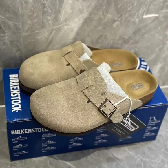 Birkenstock Unisex Shoes, Boston Suede - Taupe