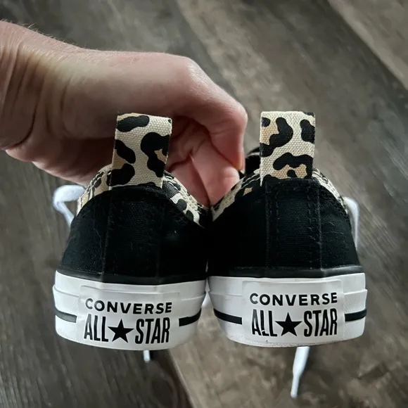 Black and Leopard Low Top Converse Double Collar Big Eyelets Girls Womens Shoes