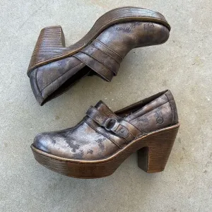 Born Haddon Clog Metallic Bronze Distress Shoes Women’s Size 8.5