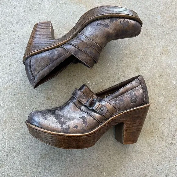 Born Haddon Clog Metallic Bronze Distress Shoes Women’s Size 8.5