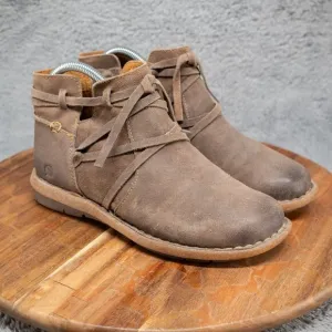 Born Women’s 7 Tarklin Taupe Suede Leather Bohemian Ankle Boots