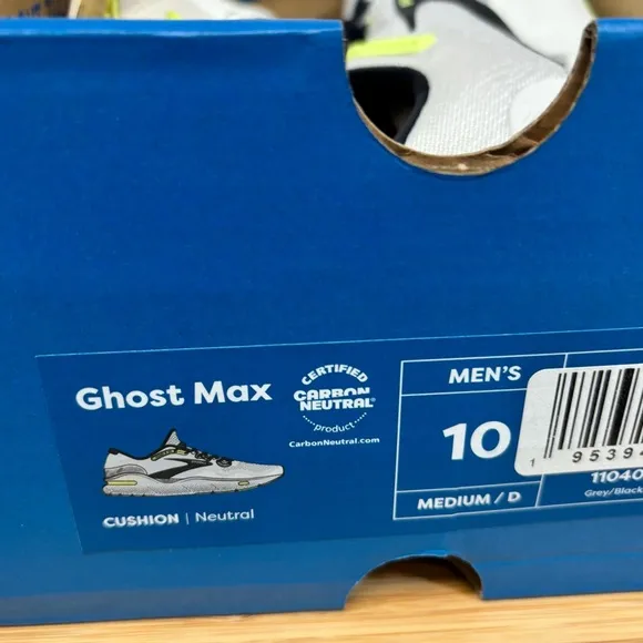 Brooks Ghost Max Men's Running Shoes, Grey/Black Sharp Green NEW, Size 10