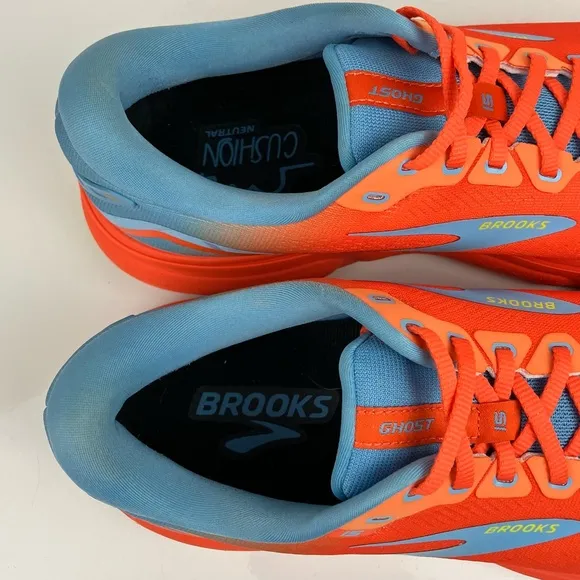 Brooks Men’s Size 10.0 D Ghost 15 Orange &amp; Blue Athletic Running Shoes