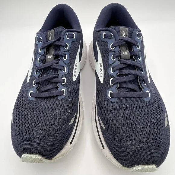 Brooks Women’s Ghost 15 Sneakers Size 8.5 B Peacoat White Running Shoes Navy