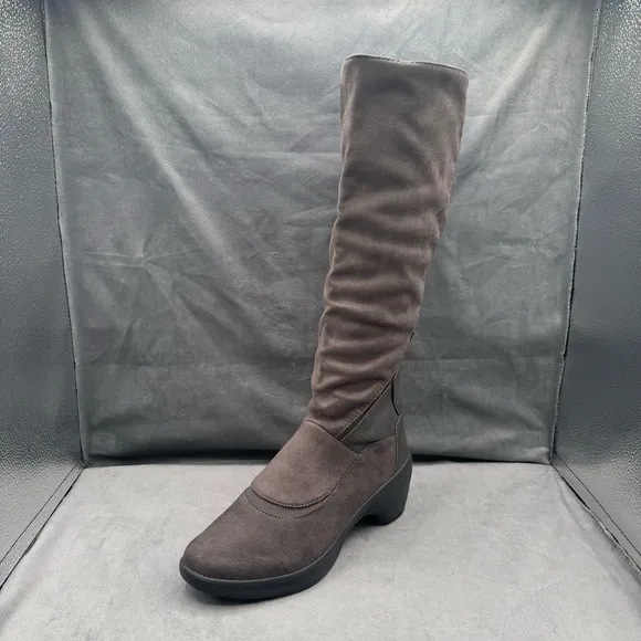 Bzees Wishlist Tall Boots‎ Women’s Size 9W Grey Side Zip Stretch Microfiber