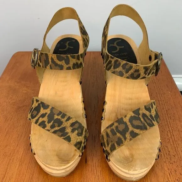 Cape Clogs women’s Leopard Cheetah Print Wooden platform Heel shoes EU37/US7