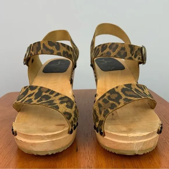 Cape Clogs women’s Leopard Cheetah Print Wooden platform Heel shoes EU37/US7