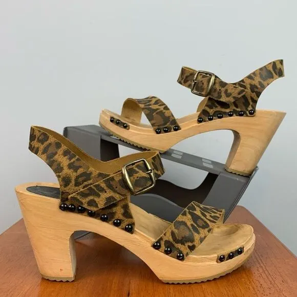 Cape Clogs women’s Leopard Cheetah Print Wooden platform Heel shoes EU37/US7