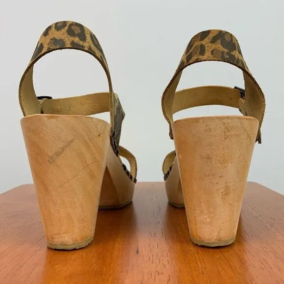 Cape Clogs women’s Leopard Cheetah Print Wooden platform Heel shoes EU37/US7