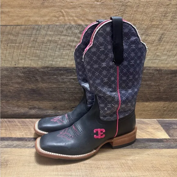 Cinch Edge Black Pink American Western Cowboy Boots Size 6.5B Women’s