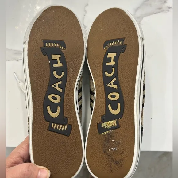 Coach Folly Women’s Lace Up Low Top Brown Monogram Sneaker Shoes Size 9
