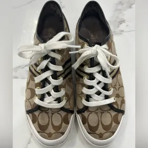 Coach Folly Women’s Lace Up Low Top Brown Monogram Sneaker Shoes Size 9