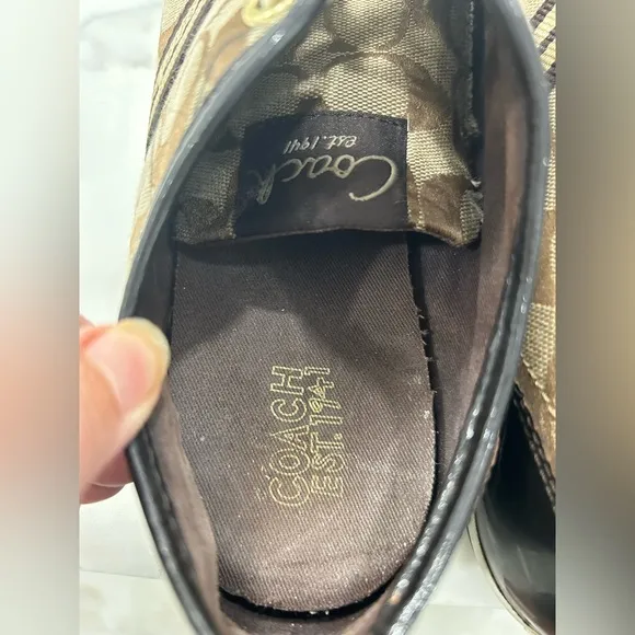 Coach Folly Women’s Lace Up Low Top Brown Monogram Sneaker Shoes Size 9