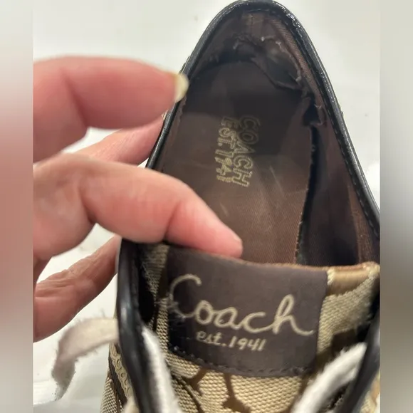 Coach Folly Women’s Lace Up Low Top Brown Monogram Sneaker Shoes Size 9
