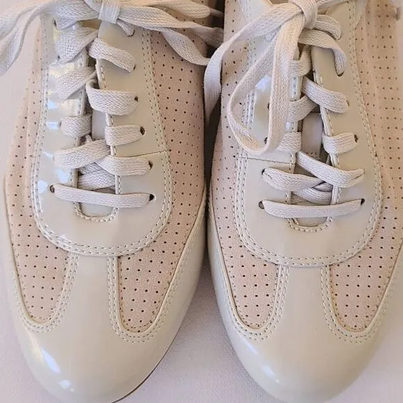 Cole Haan Beige Patent Leather Suede Perforated Lace Up Sneaker Shoes Size 6