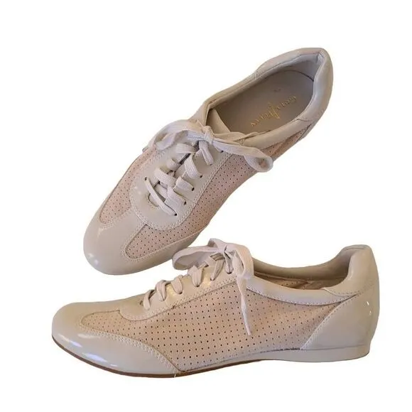 Cole Haan Beige Patent Leather Suede Perforated Lace Up Sneaker Shoes Size 6