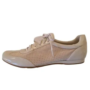 Cole Haan Beige Patent Leather Suede Perforated Lace Up Sneaker Shoes Size 6
