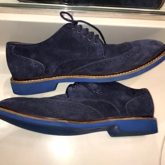 Cole Haan Men’s Franklin Wing II Peacoat Suede Navy Blue Lace-Up Oxford Shoes