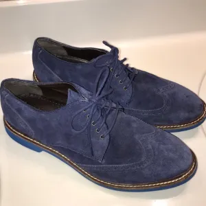 Cole Haan Men’s Franklin Wing II Peacoat Suede Navy Blue Lace-Up Oxford Shoes