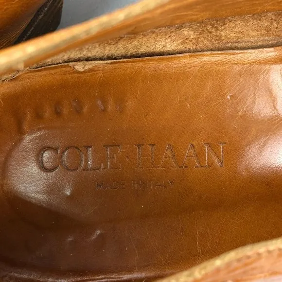 Cole Haan Men's Size 10.5 Brown Closed Moc Toe Tie Detail Slip On Loafers Shoes
