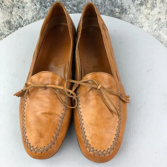 Cole Haan Men's Size 10.5 Brown Closed Moc Toe Tie Detail Slip On Loafers Shoes
