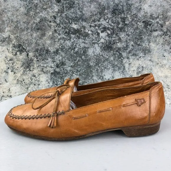 Cole Haan Men's Size 10.5 Brown Closed Moc Toe Tie Detail Slip On Loafers Shoes