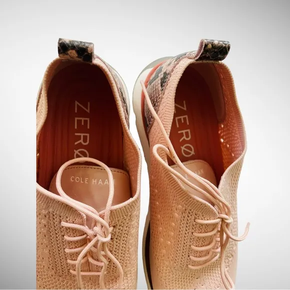 COLE HAAN ZEROGRAND  Oxford Peach Whip Stitchlite Snake Print Size 9.5 B