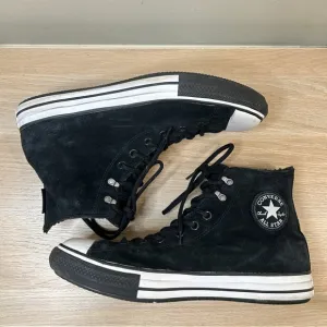 Converse All Star Shoes Men 10.5 Black Suede Leather Faux Fur Hi Top Lace Up GTX