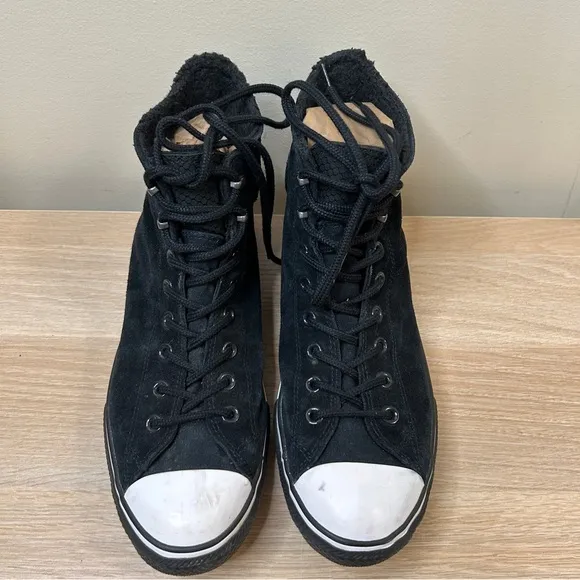 Converse All Star Shoes Men 10.5 Black Suede Leather Faux Fur Hi Top Lace Up GTX