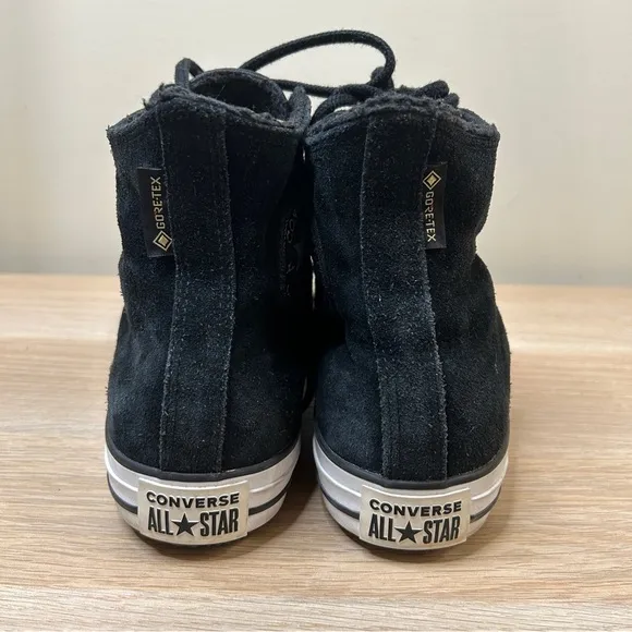 Converse All Star Shoes Men 10.5 Black Suede Leather Faux Fur Hi Top Lace Up GTX