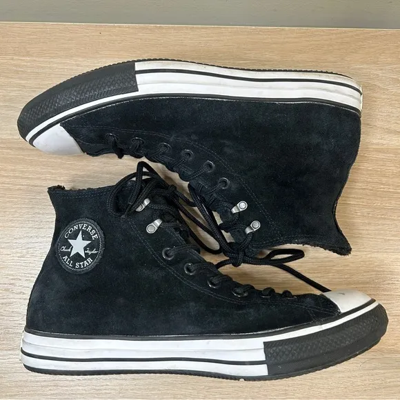 Converse All Star Shoes Men 10.5 Black Suede Leather Faux Fur Hi Top Lace Up GTX