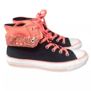 Converse Chuck Taylor Hi Top Shoes Women’s 7 M Double Lined Black Orange Skull