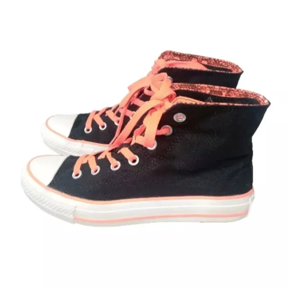 Converse Chuck Taylor Hi Top Shoes Women’s 7 M Double Lined Black Orange Skull