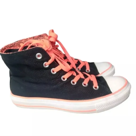 Converse Chuck Taylor Hi Top Shoes Women’s 7 M Double Lined Black Orange Skull