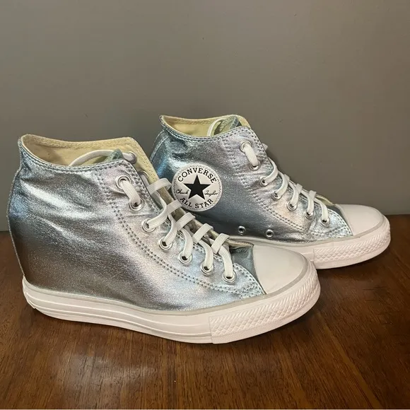 Converse CTAS Lux MetallicHidden Wedge Mid Top ShoeGlacier Blue Women's Sz 7.5