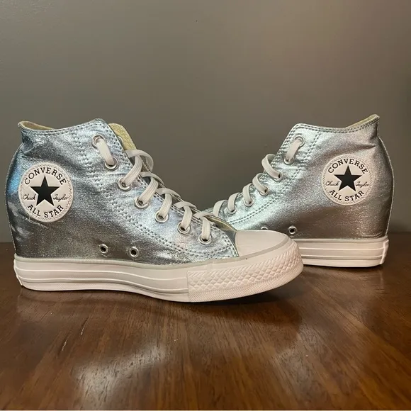 Converse CTAS Lux MetallicHidden Wedge Mid Top ShoeGlacier Blue Women's Sz 7.5