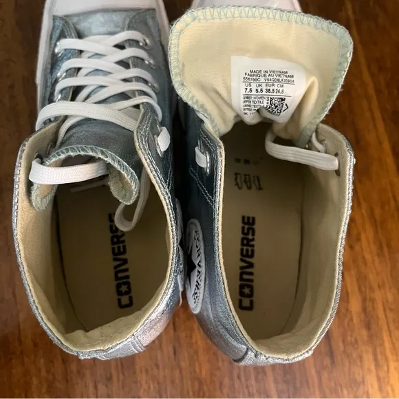 Converse CTAS Lux MetallicHidden Wedge Mid Top ShoeGlacier Blue Women's Sz 7.5