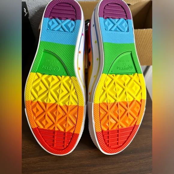 Converse custom made Pride shoes. Men’s size 9 / women’s 11.