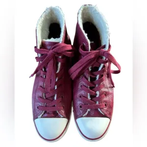 Converse | Women’s crimson red leather Sherpa lined hi-top sneakers, size 8.5