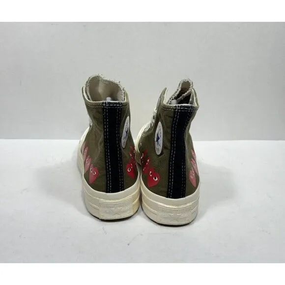 Converse x Comme Des Garcons Womens Size 6 Green Hi Multi Heart Shoes 162973C