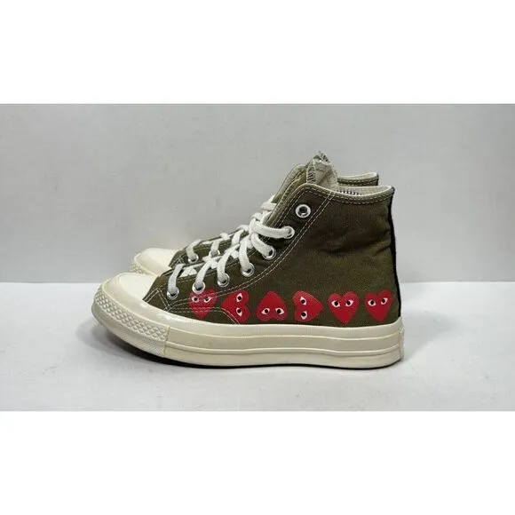 Converse x Comme Des Garcons Womens Size 6 Green Hi Multi Heart Shoes 162973C