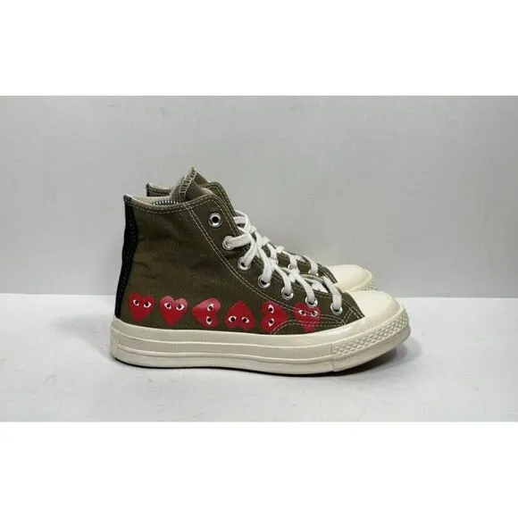 Converse x Comme Des Garcons Womens Size 6 Green Hi Multi Heart Shoes 162973C