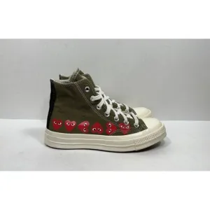 Converse x Comme Des Garcons Womens Size 6 Green Hi Multi Heart Shoes 162973C