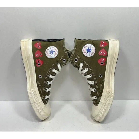 Converse x Comme Des Garcons Womens Size 6 Green Hi Multi Heart Shoes 162973C