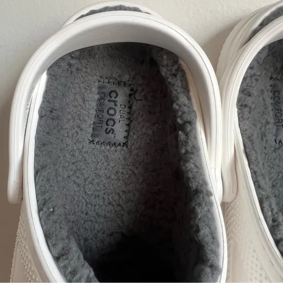 Crocs Classic Lined Unisex White  Grey Clog Size 10 or 12 #B1869