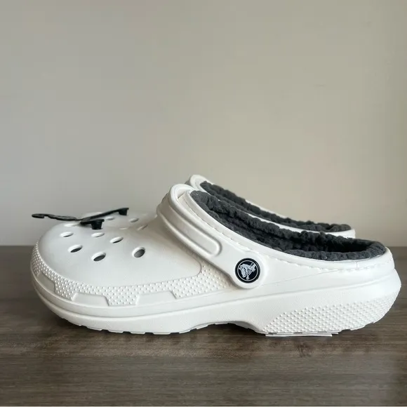 Crocs Classic Lined Unisex White  Grey Clog Size 10 or 12 #B1869