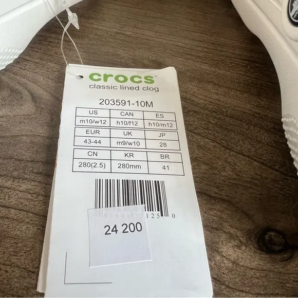 Crocs Classic Lined Unisex White  Grey Clog Size 10 or 12 #B1869