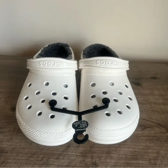 Crocs Classic Lined Unisex White  Grey Clog Size 10 or 12 #B1869
