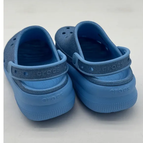 Crocs Glitter Clogs Kids Cutout Detail Slip On Sandals Blue Size J1