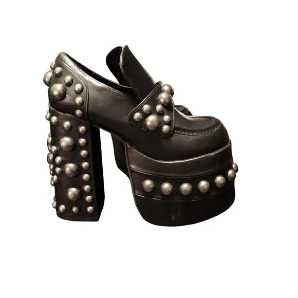 Current Mood Platform Loafers Size 5M Black Studded Vegan Leather